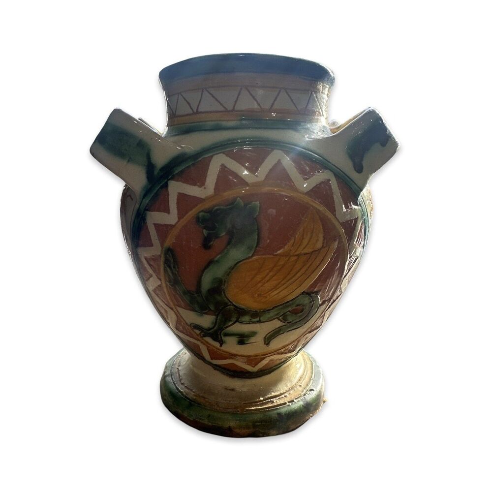 Vintage Italian Carved Sgraffito Majolica Faience Pottery Vase/Urn 60/70s